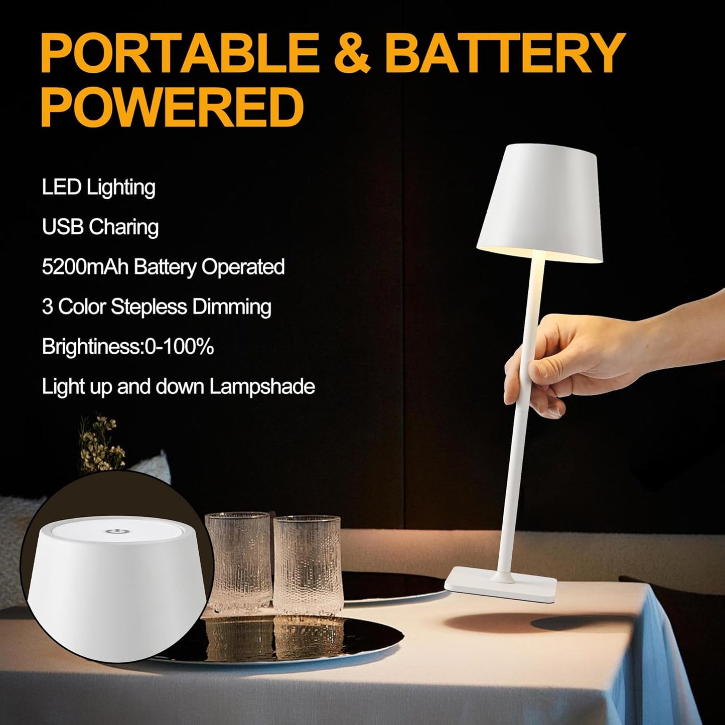 Cordless Table Lamp - Rechargeable LED Ambient Light